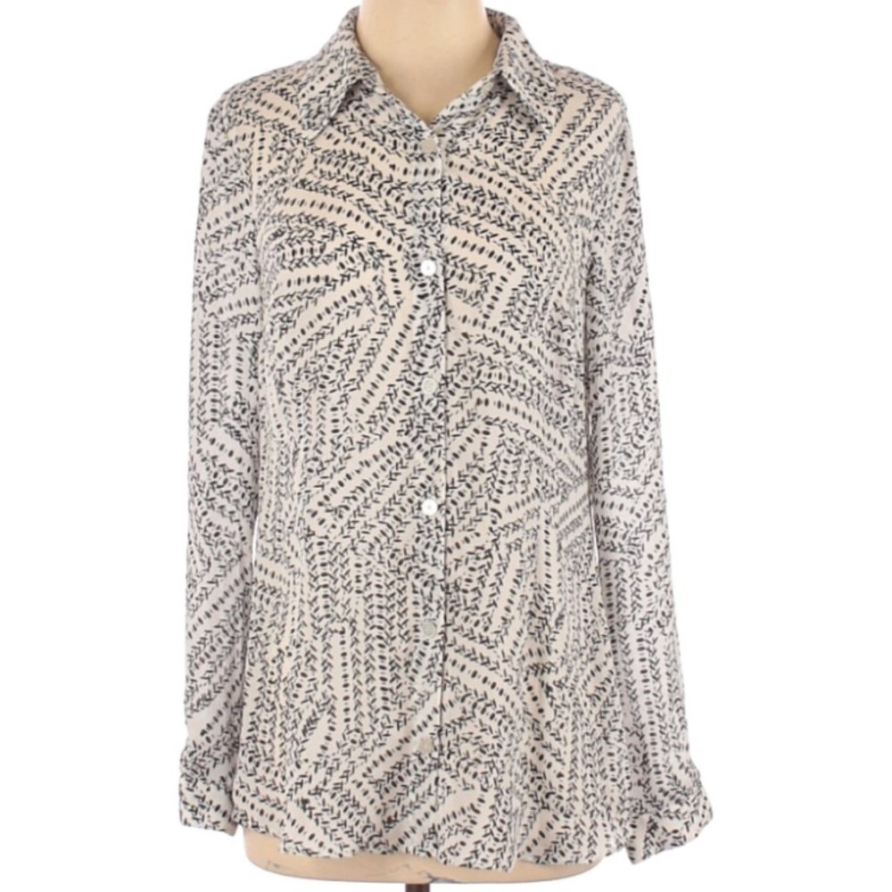 CAbi Long Sleeve Printed Blouse Size Small